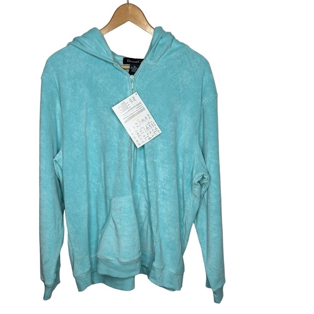 New Denim & Co. Women’s Hooded Terry Cardigan Size 1X Blue BNWT